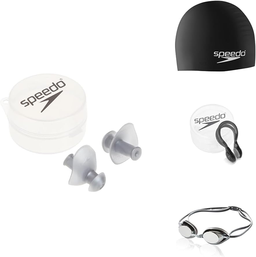 Ergonomic Ear Plugs, Swim Cap, Nose Plug, and Goggles Set