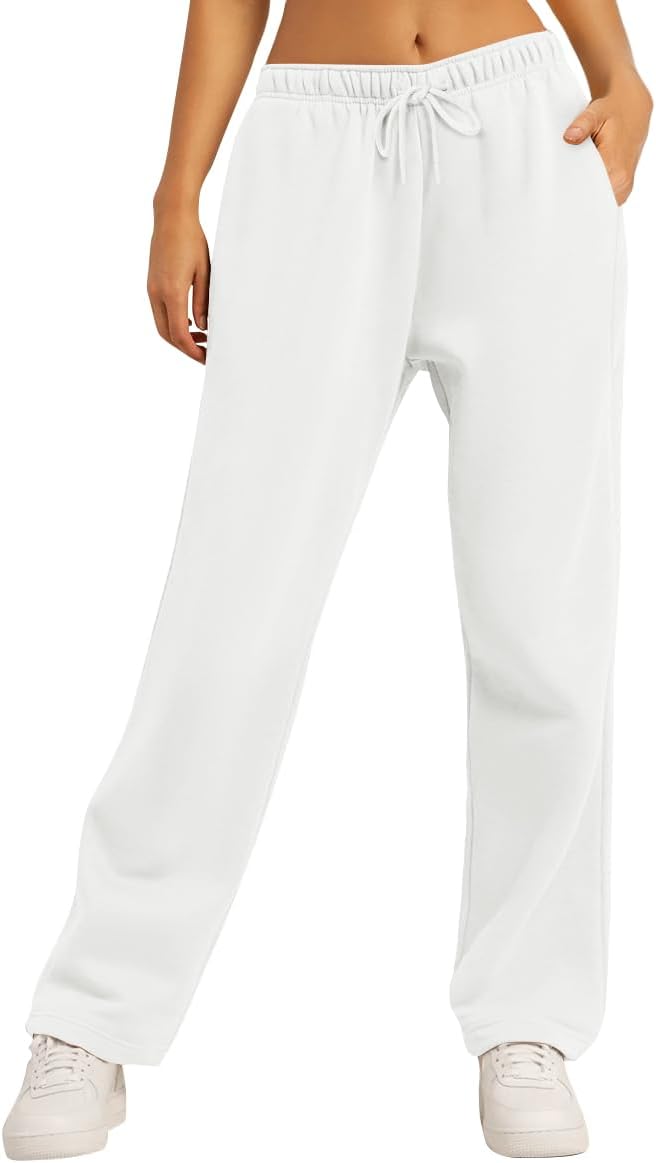 AUTOMET Women's Fleece Lined Wide Leg Sweatpants for Fall
