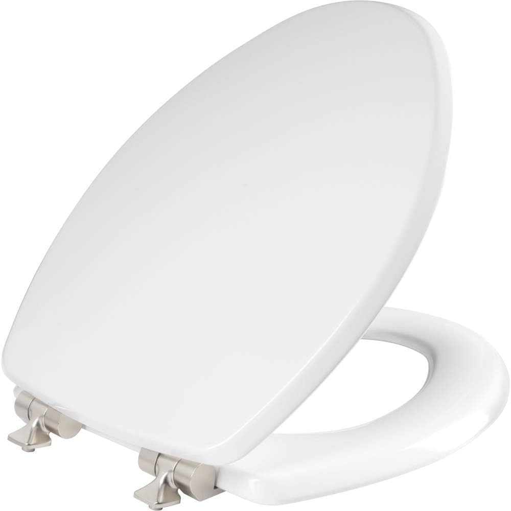 Mayfair Bennett Toilet Seat with Brushed Nickel Hinges for Comfort