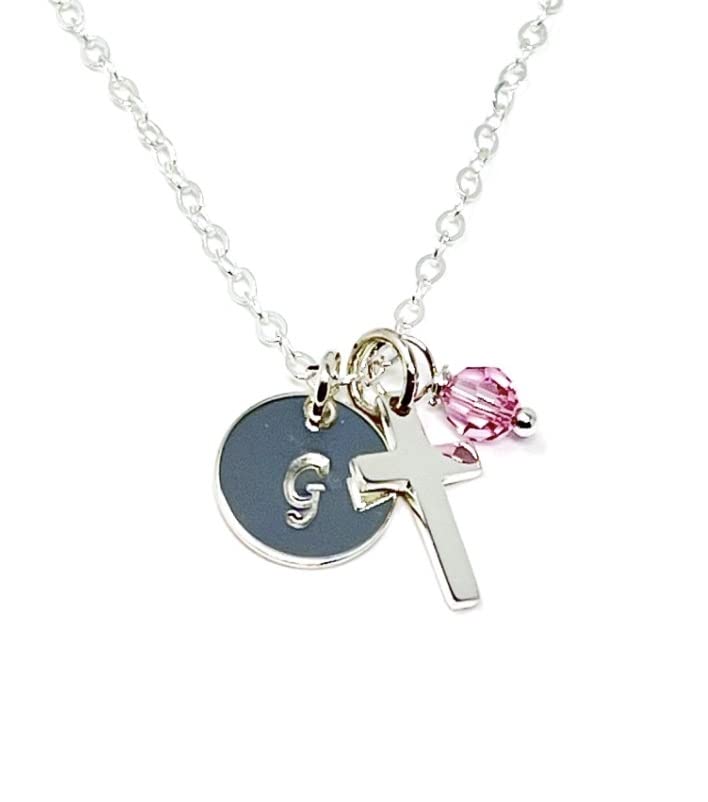 Goddaughter Holy Gift Cross Initial Birthstone Necklace for Girls