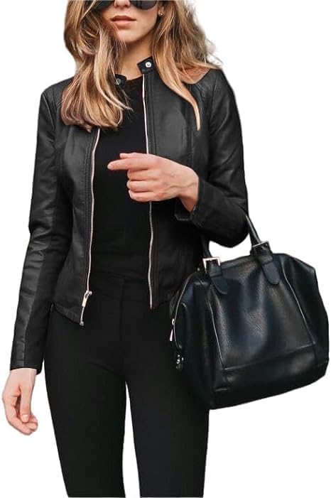 Women's 2024 Fall Faux Leather Biker Motorcycle Jacket Plus Size