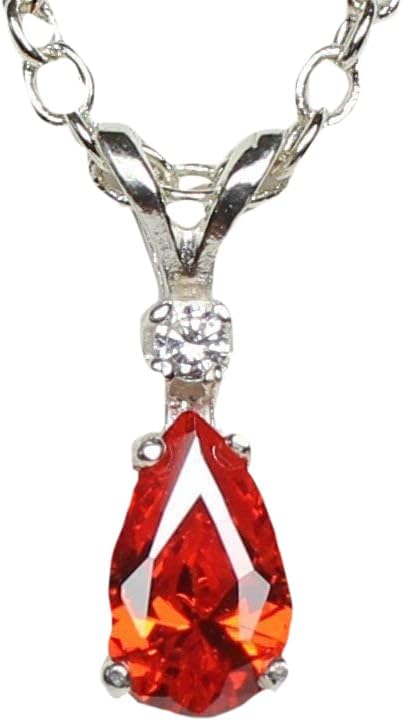 Mexican Fire Opal Necklace in Sterling Silver with Diamond Accent