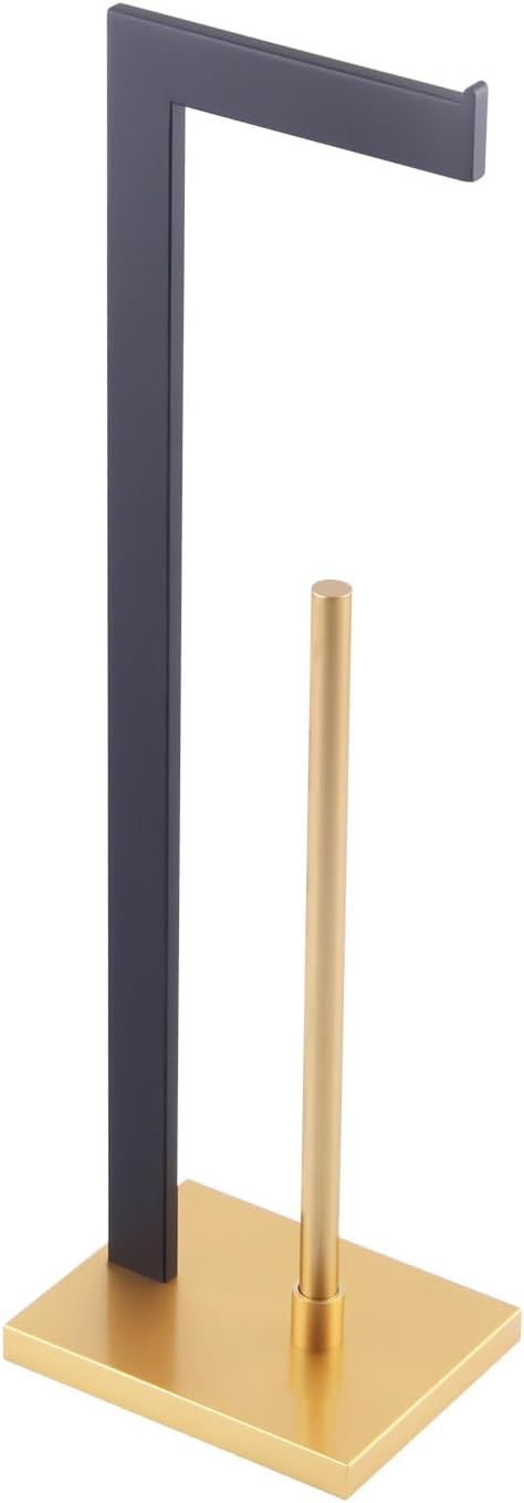 GERZWY Free Standing Toilet Paper Holder in Black & Gold Finish