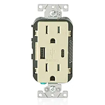 Leviton T5633-I USB In-Wall Charger with 15A Outlet for Devices