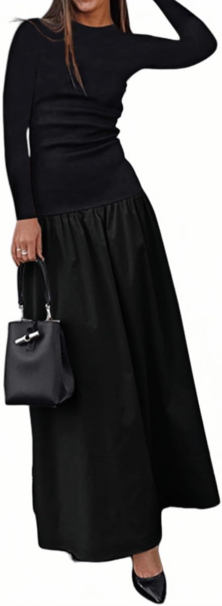 YOXUA Women's Long Sleeve Patchwork A-Line Maxi Dress Review