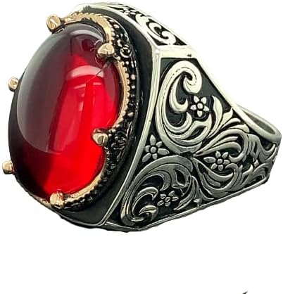 Mercan Silver Handmade Ruby Stone Ring in Ottoman Style