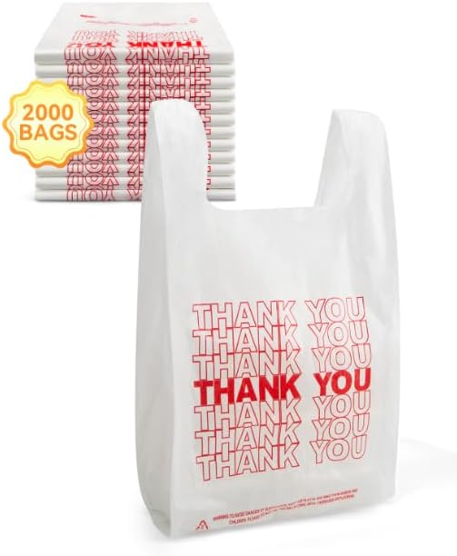 2000 Count Small Economy Thank You T-Shirt Bags for Retail Use