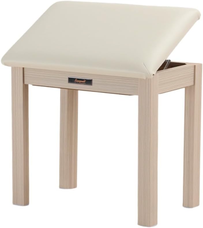 Solid Wood Piano Bench with Storage and Padded Cushion