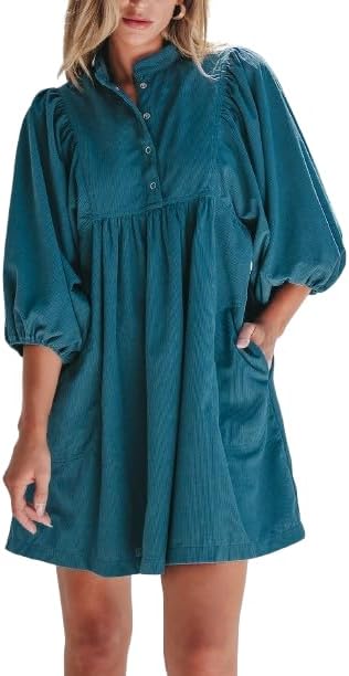 Womens Casual Corduroy Button Up Mini Dress for Fall Style
