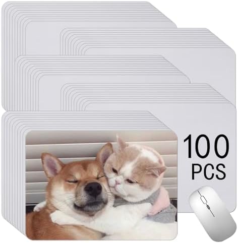 100 White Mouse Pads: Heat Press Crafts, Non-Slip Bottom - OKBA