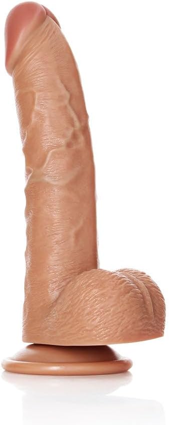 RealRock 8in Curved Dildo W/Balls Tan for Ultimate Pleasure