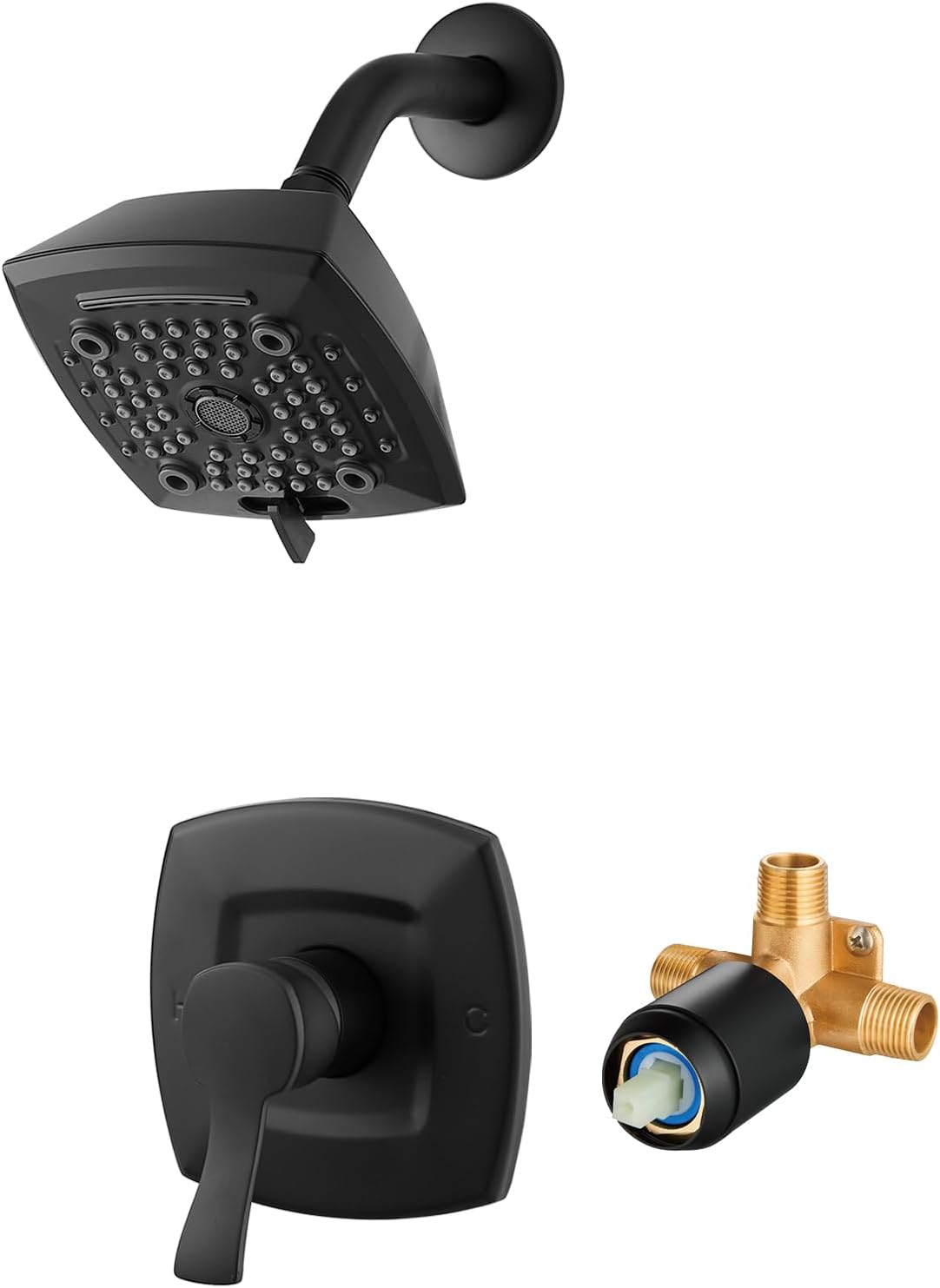 Black Shower Head and Faucet Set with High Pressure Rain Shower