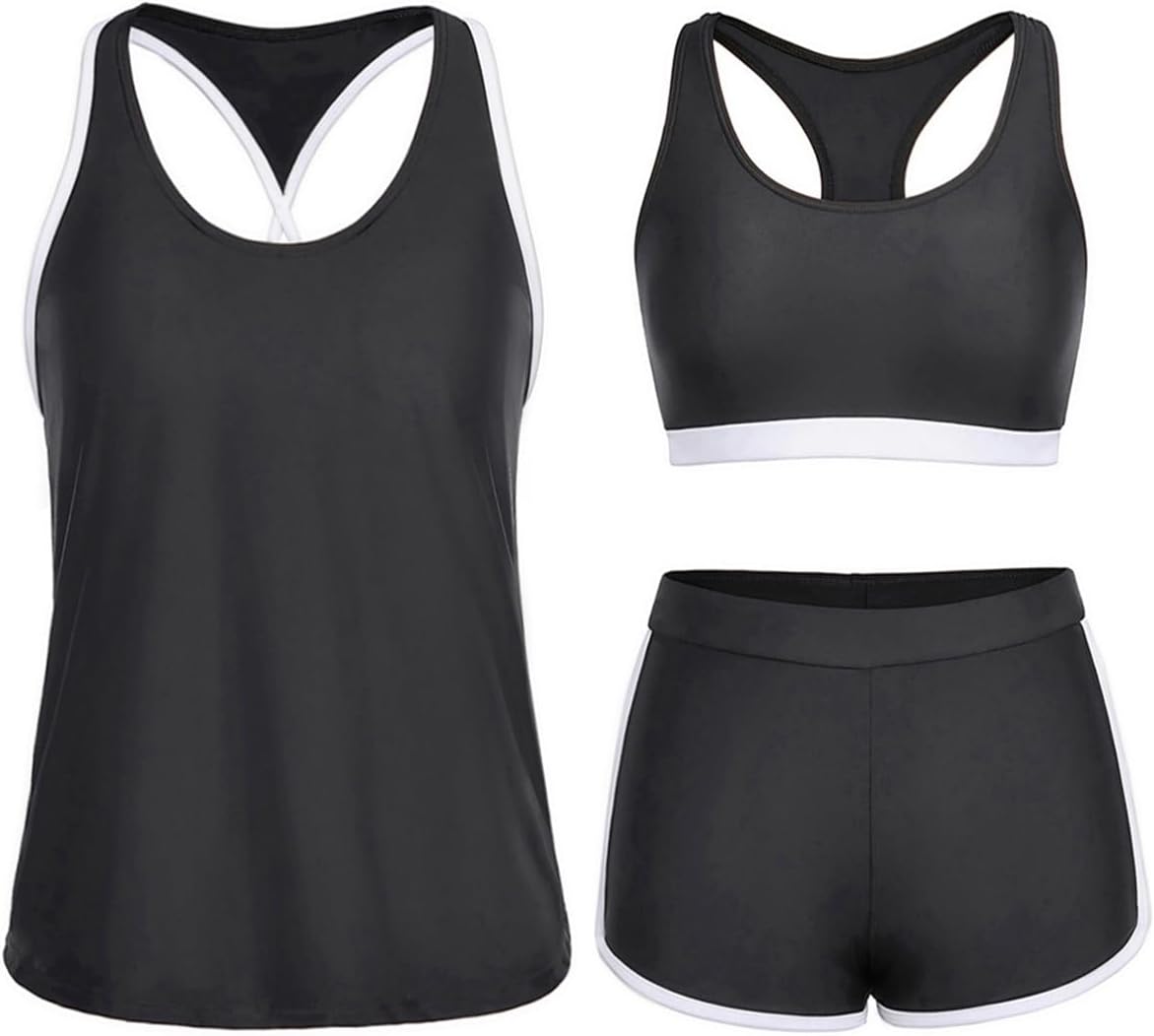Yonique 3 Piece Athletic Tankini Swimsuits for Women with Shorts