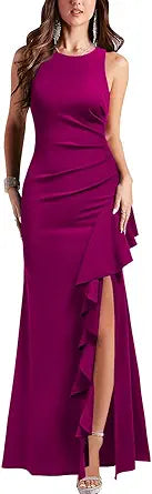 WOOSEA Women's Scoop Neck Sleeveless Mermaid Evening Dress