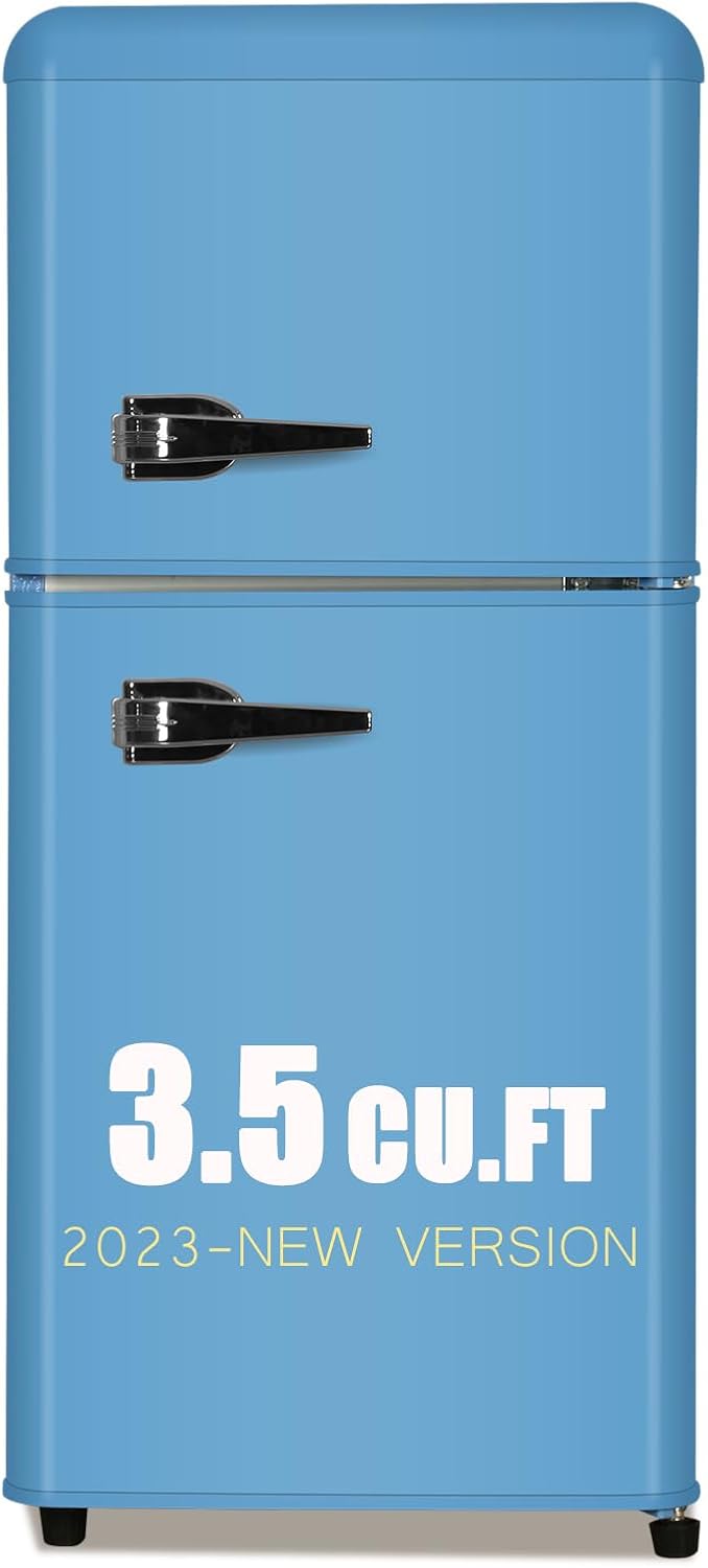 Compact Retro Blue Mini Refrigerator with Freezer for Small Spaces