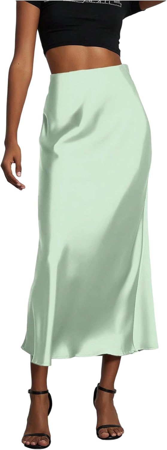 Elegant Satin Midi Skirt for Women - Flared Fishtail Design