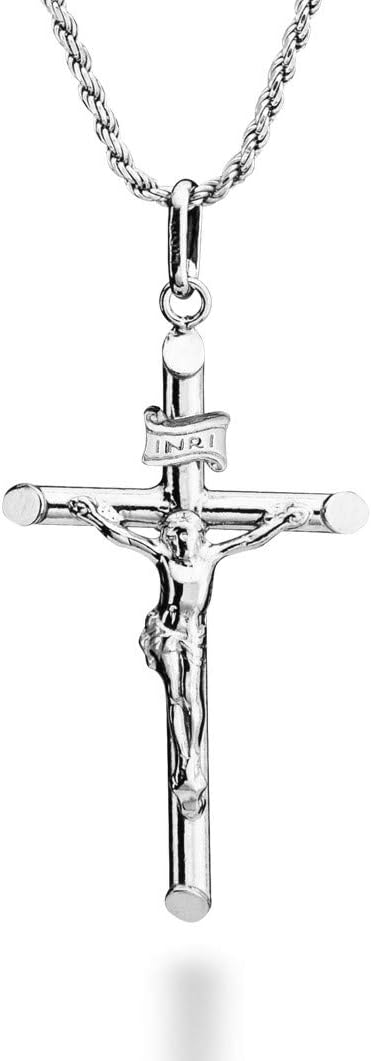 Miabella Rhodium Plated 925 Sterling Silver Crucifix Necklace