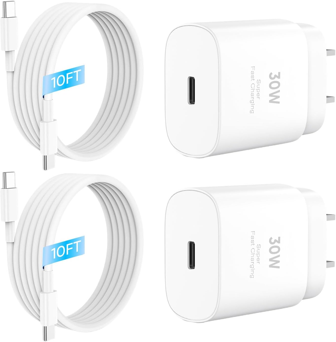 Rapid 30W USB-C Charger 2-Pack w/ 10FT Cable by Alimu