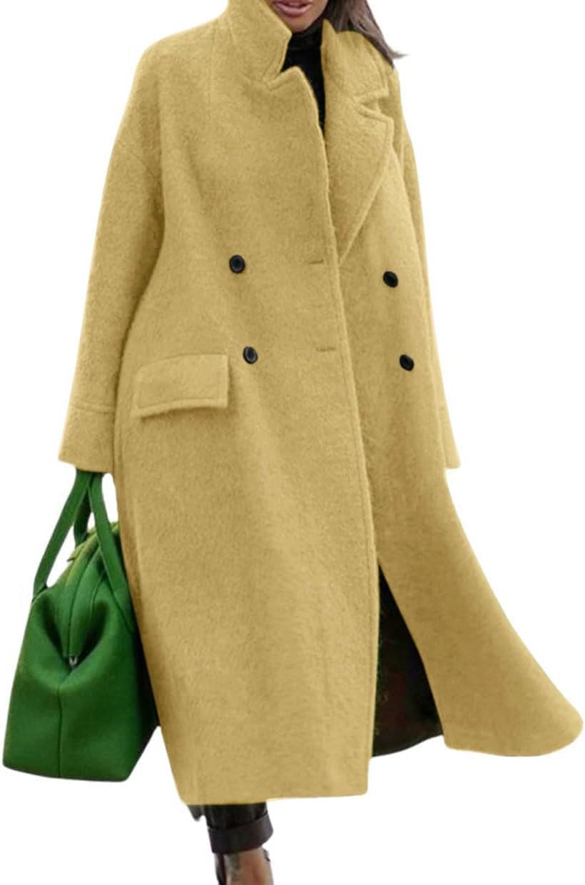 Oversized Long Winter Wool Blend Pea Trench Coat for Women