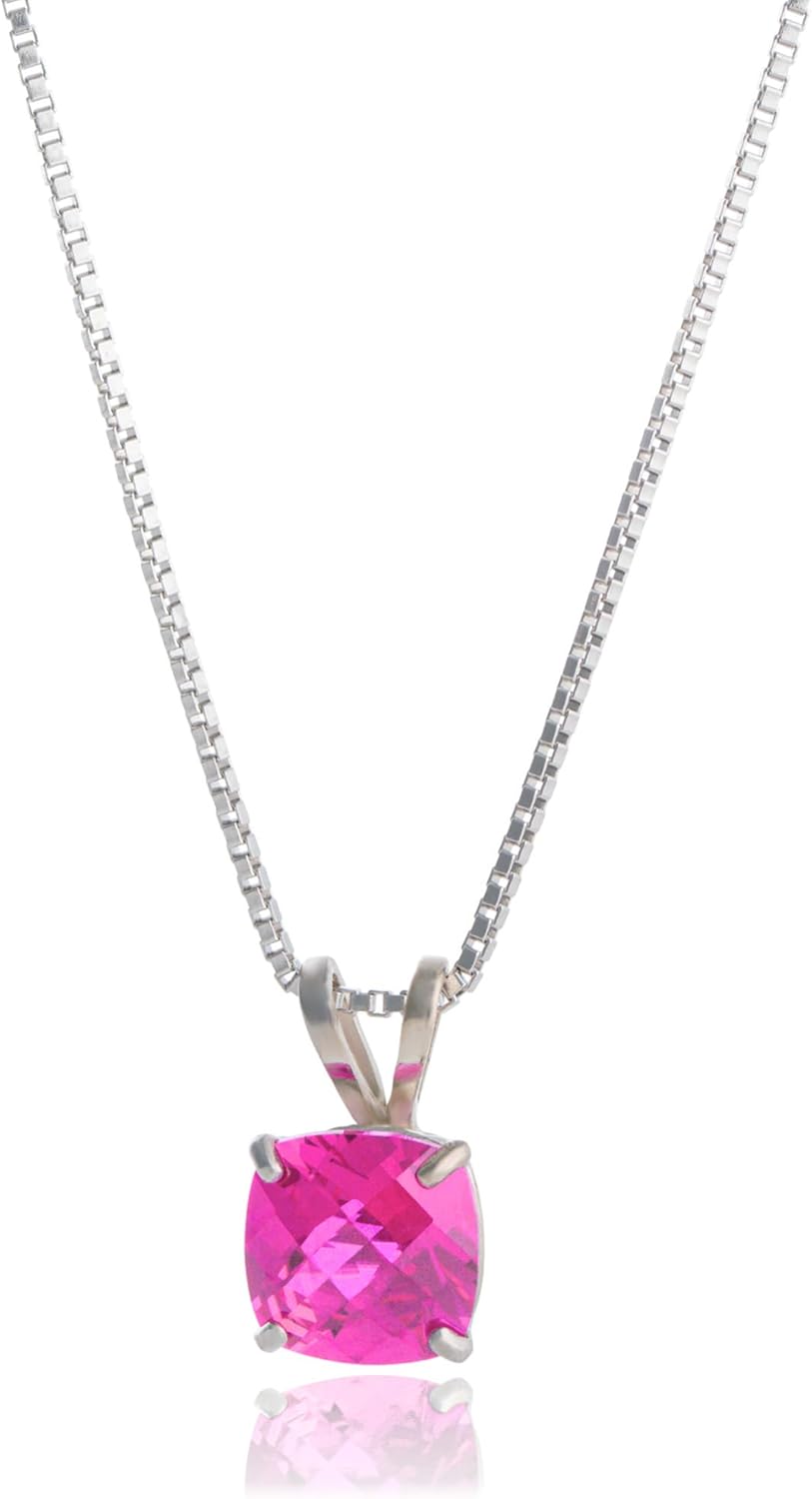 925 Sterling Silver Cushion Cut Birthstone Necklace for Women