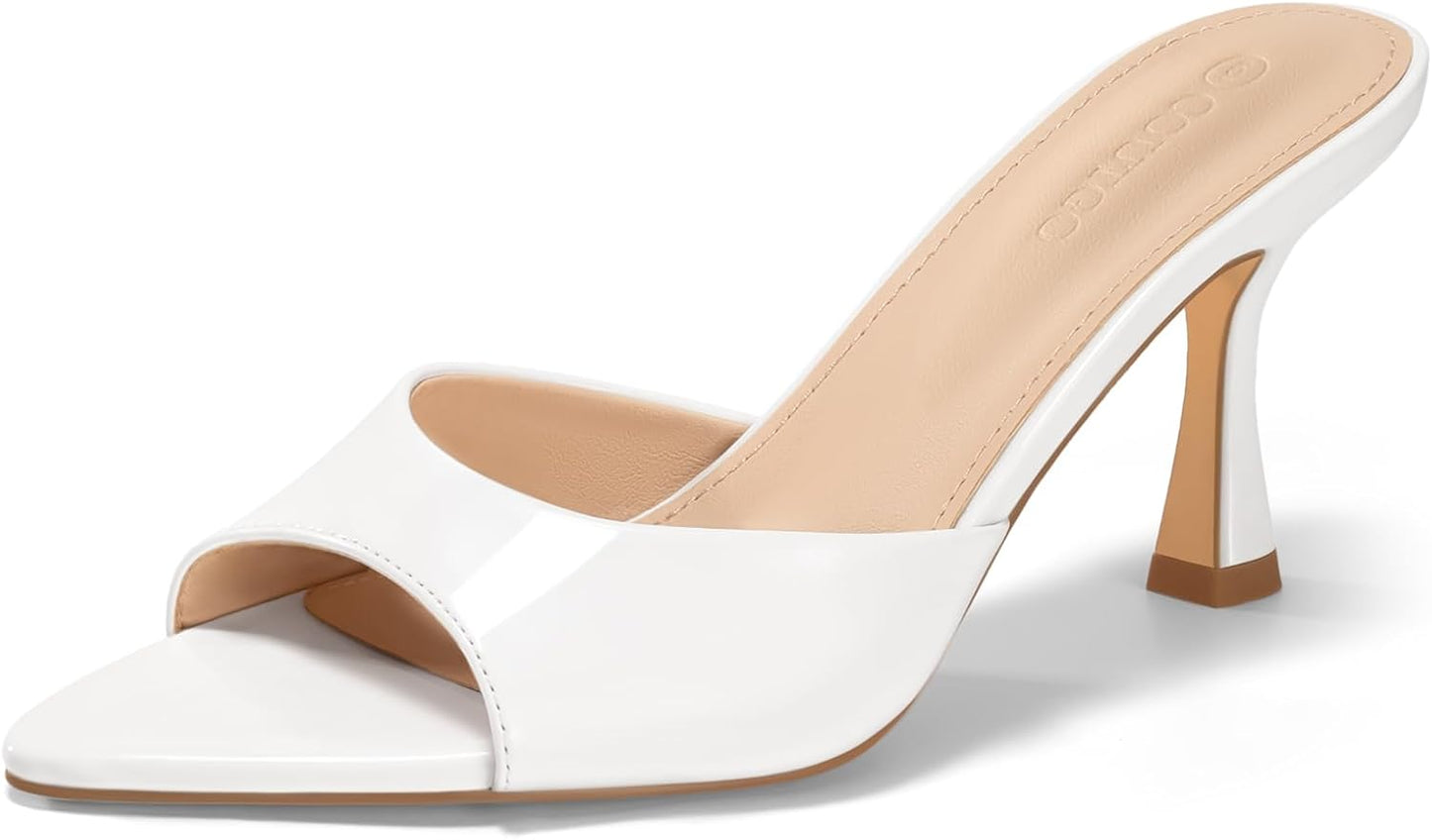 Coutgo Womens Heeled Mules Pointed Peep Toe High Heels Slip On