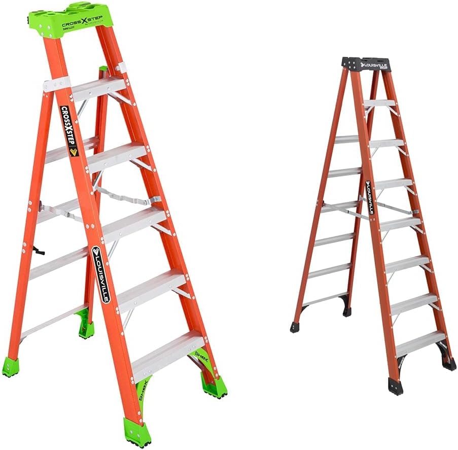 Durable 6 ft & 8 ft Fiberglass Step Ladders with 300 lb Capacity