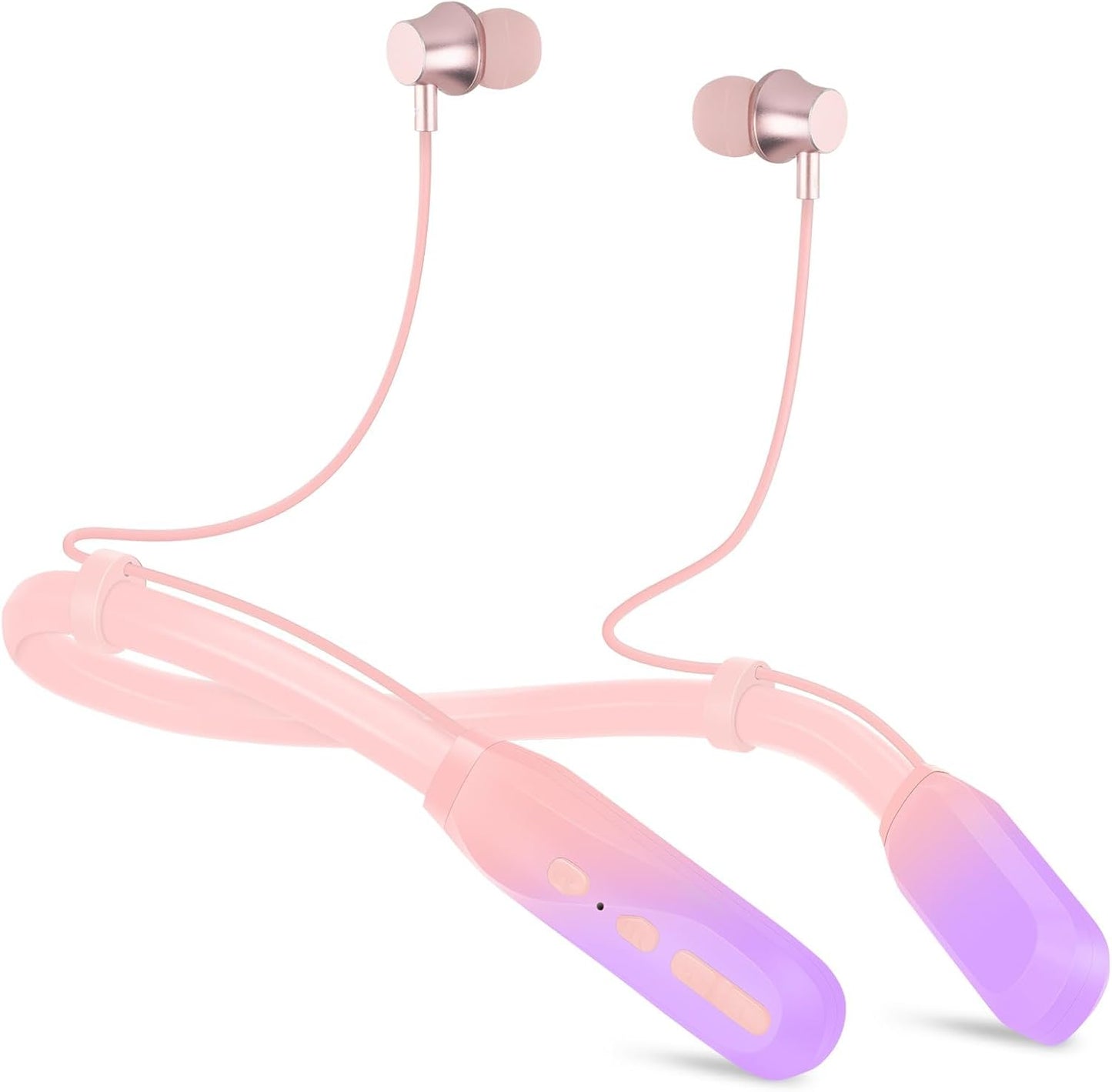 200H Extra Long Playtime Neckband Headphones - Waterproof, Mic, Pink-Purple