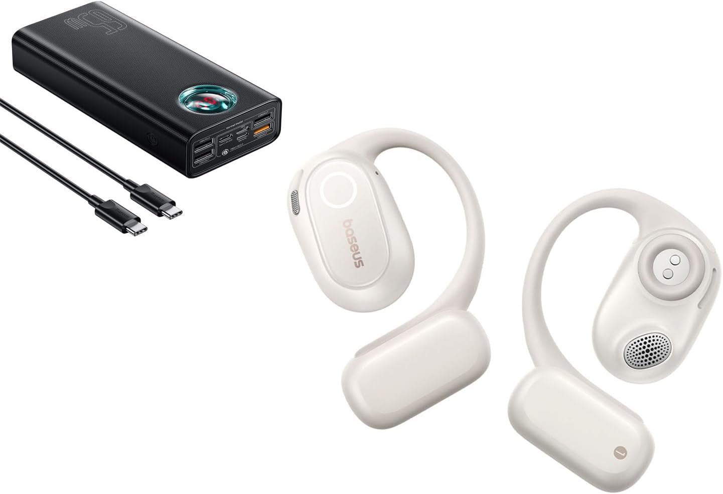Baseus 65W Portable Charger w/ Bowie MF1 Earbuds: Hi-Res Audio, AI Clear Calls