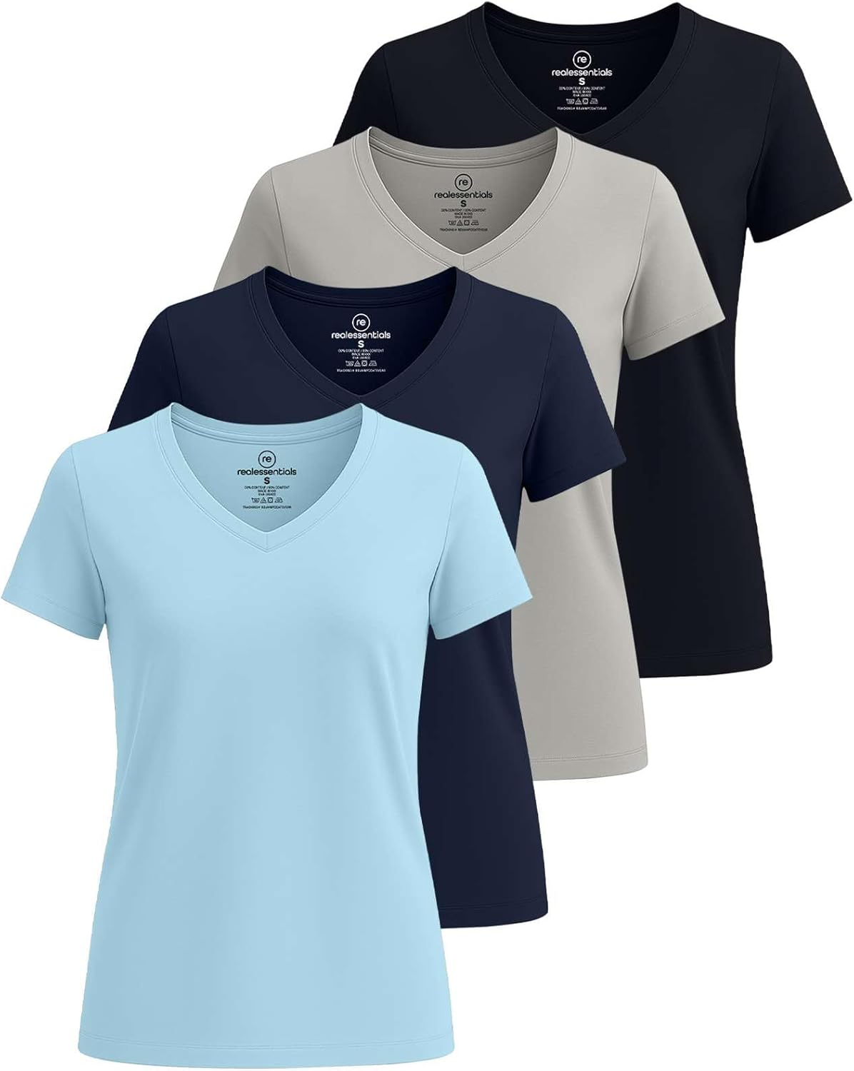 Classic-Fit Cotton Short-Sleeve V-Neck T-Shirt 4 Pack for Women