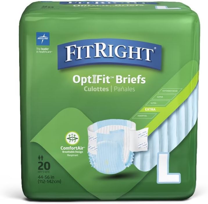 Medline OptiFit Adult Briefs, Moderate Absorbency, Large, 20ct - Stay Comfortable & Protected