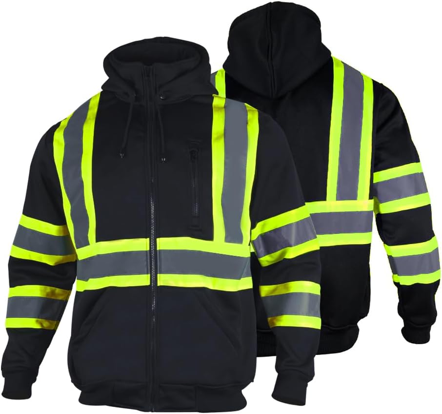 FONIRRA Hi Vis Safety Fleece Zip Hoodie for Men Reflective Wear