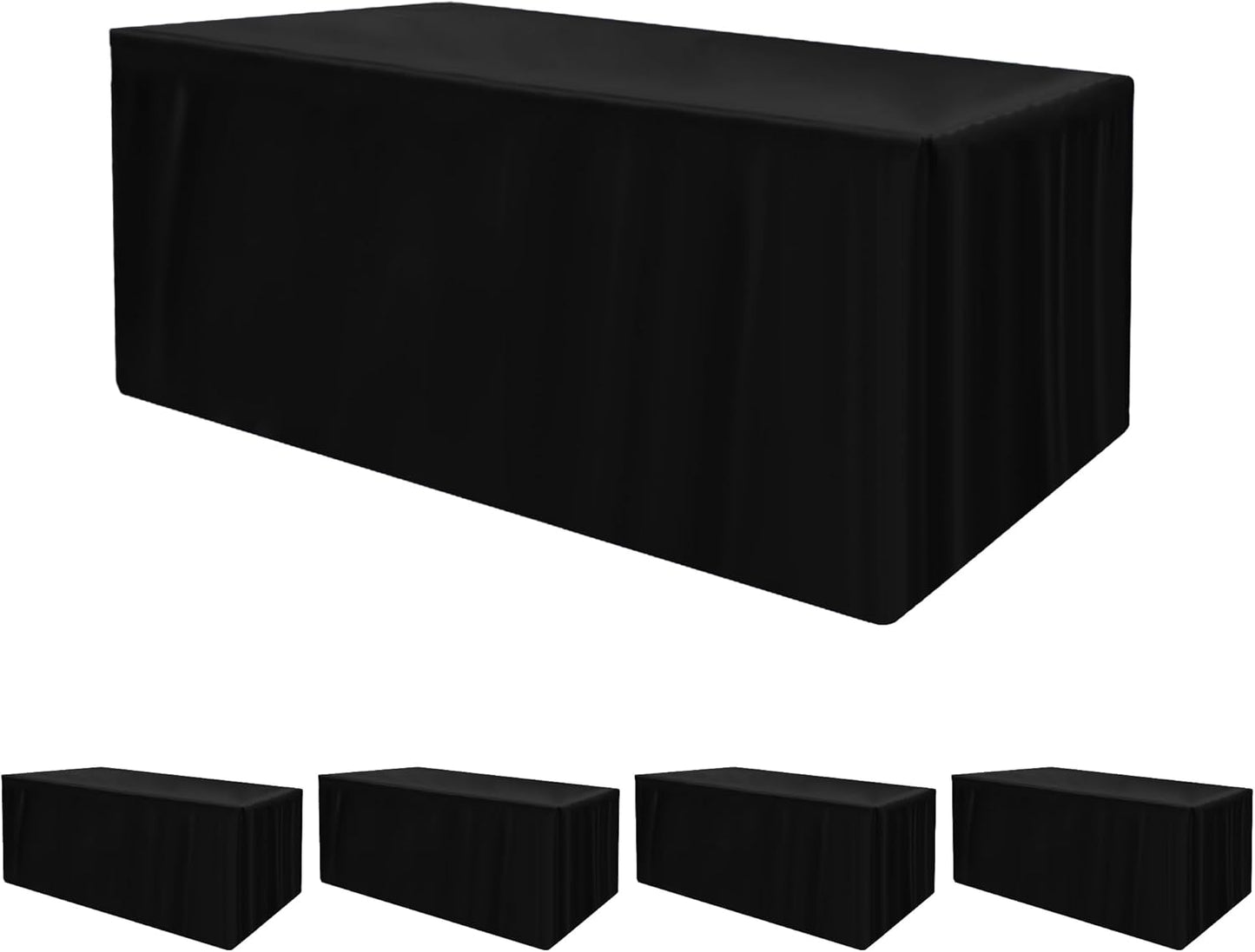Fitted Black Rectangle Table Covers for 8 Foot Tables - 4 Pcs
