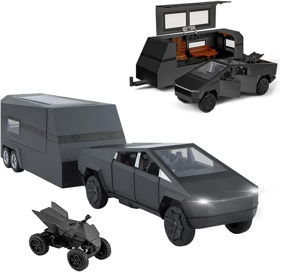 Pickup Trailer RV Model Toy Truck with Beach Motorcycle for Kids