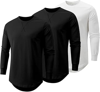 Stylish 3 Pack Cotton Hipster Longline Crewneck T-Shirts