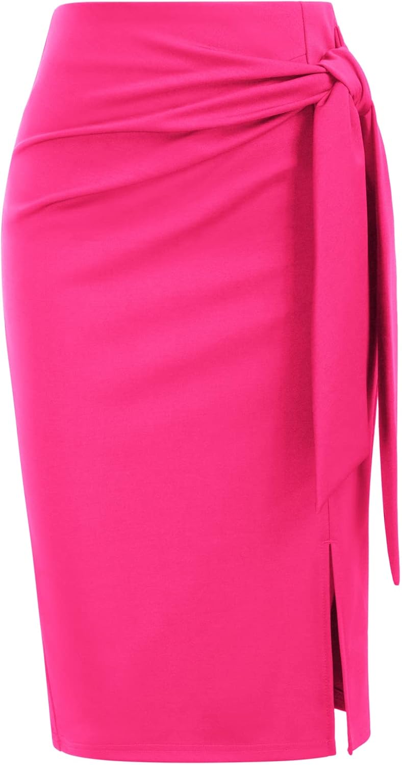 Kate Kasin Women's Elastic High Waist Bow Tie Pencil Skirt