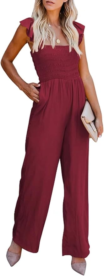 BLENCOT Womens Summer Ruffle Spaghetti Straps Jumpsuits Rompers