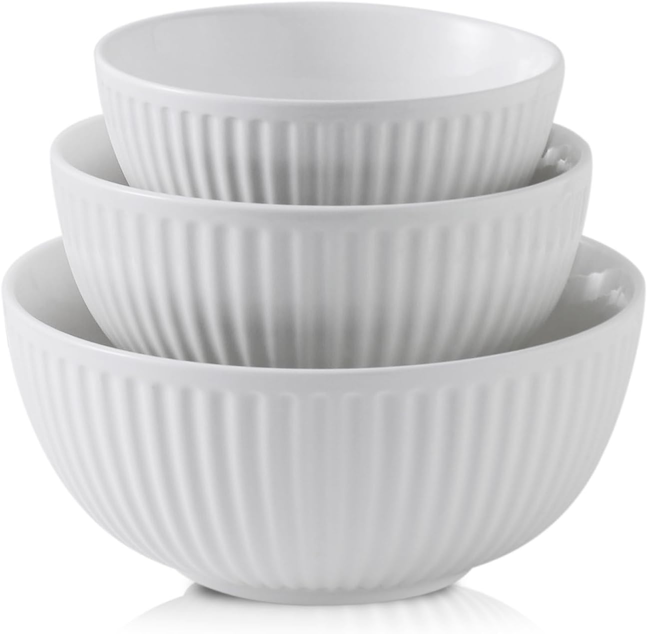 HASENSE Ceramic Ribbed Nesting Bowls for Kitchen and Baking