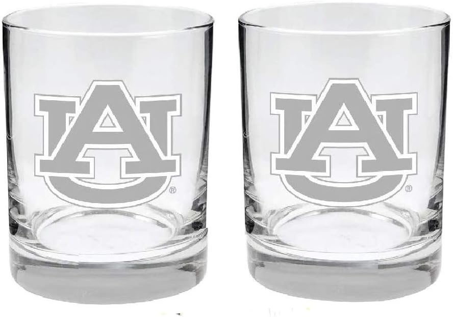2-Sided Satin Finish Rock Glass Set of 2 for Auburn Tigers Fans