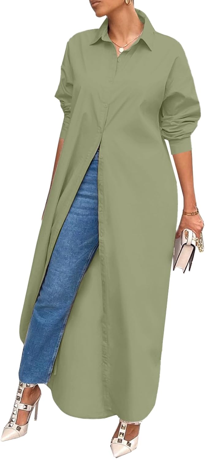 Chic Casual Long Sleeve Maxi Shirt Dresses for Women