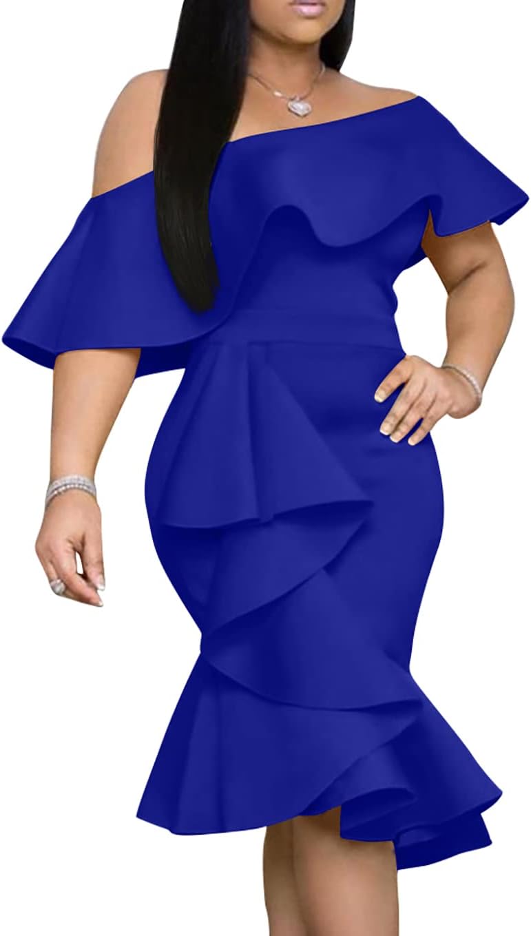 Elegant Off The Shoulder Bodycon Midi Cocktail Dress for Women