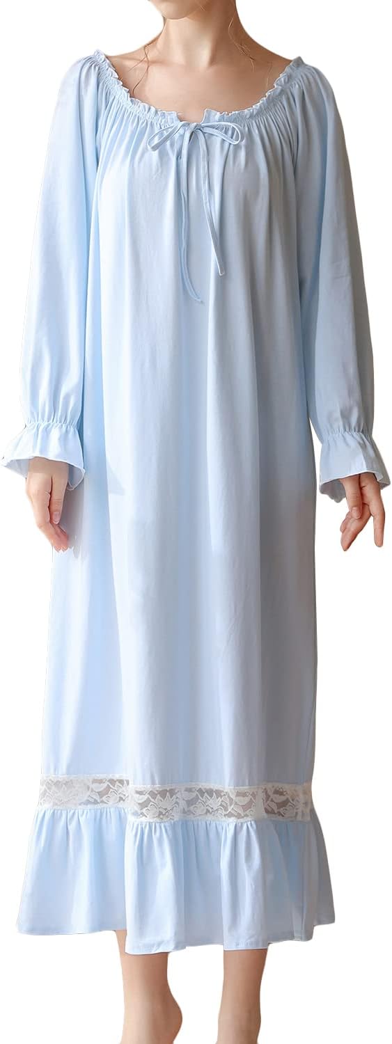 Women's Cotton Nightgown Long Sleeve Vintage Autumn Night Shirt