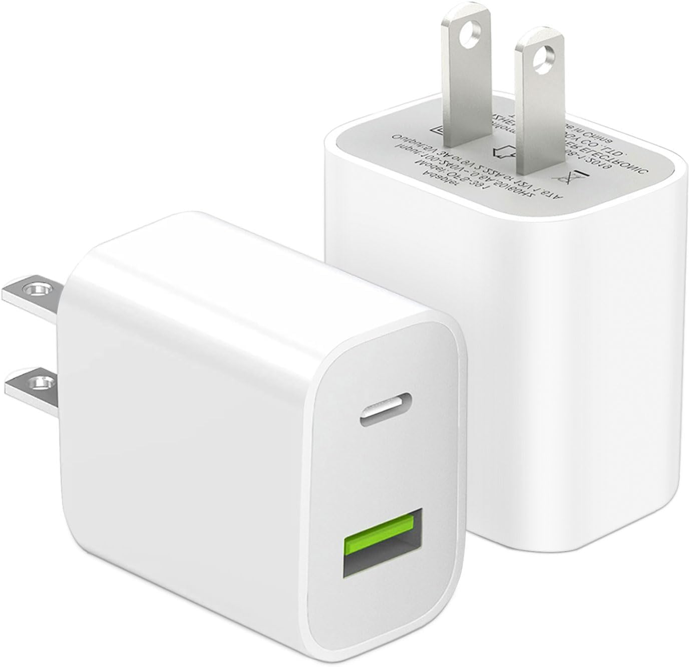 Fast Charge 2-Pack USB C Wall Charger for iPhone & Samsung
