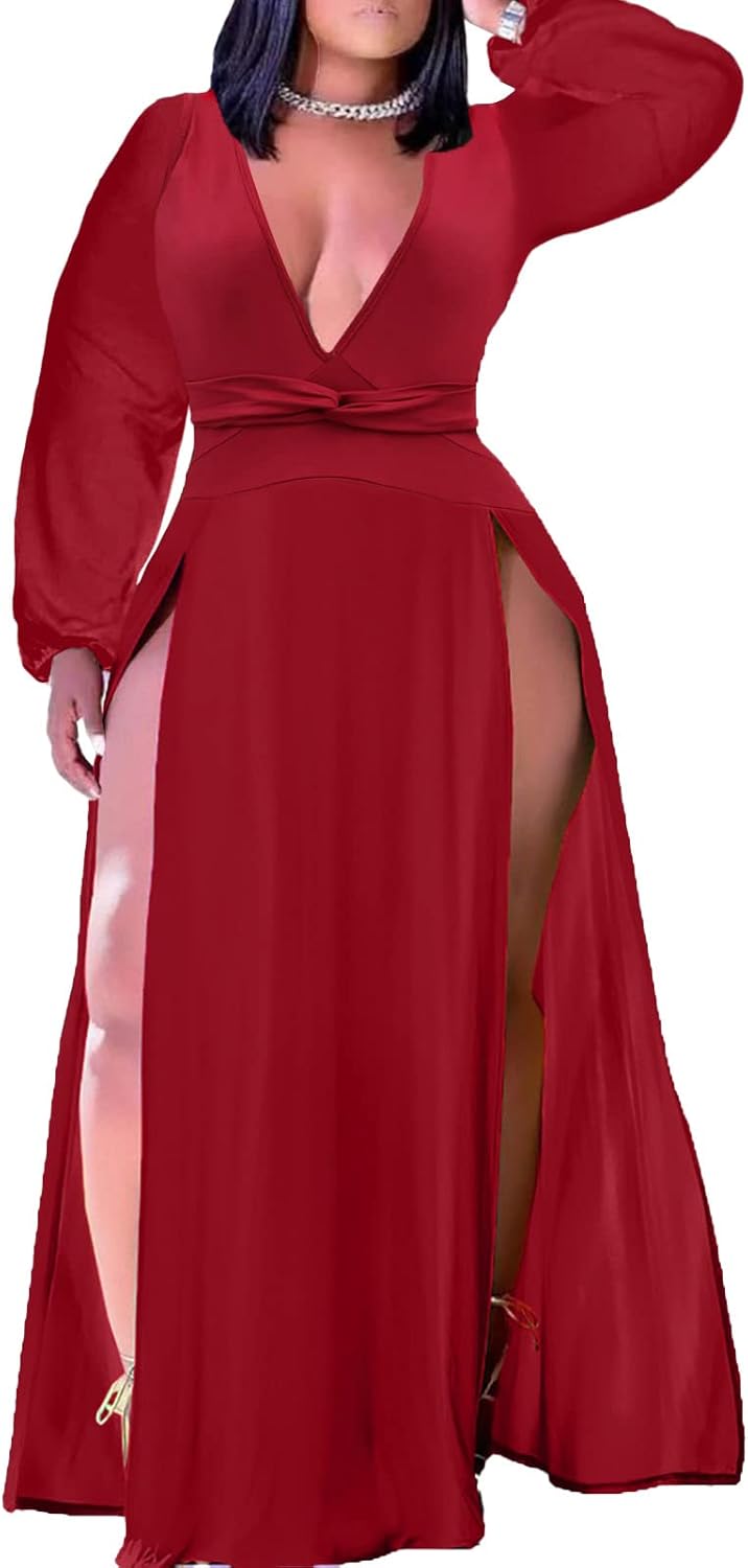 Plus Size Sleeveless Deep V Neck Maxi Wrap Dress for Women