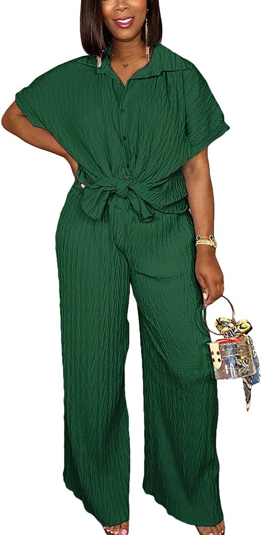 Casual Two Piece Set for Women - Stylish Button Down Shirt