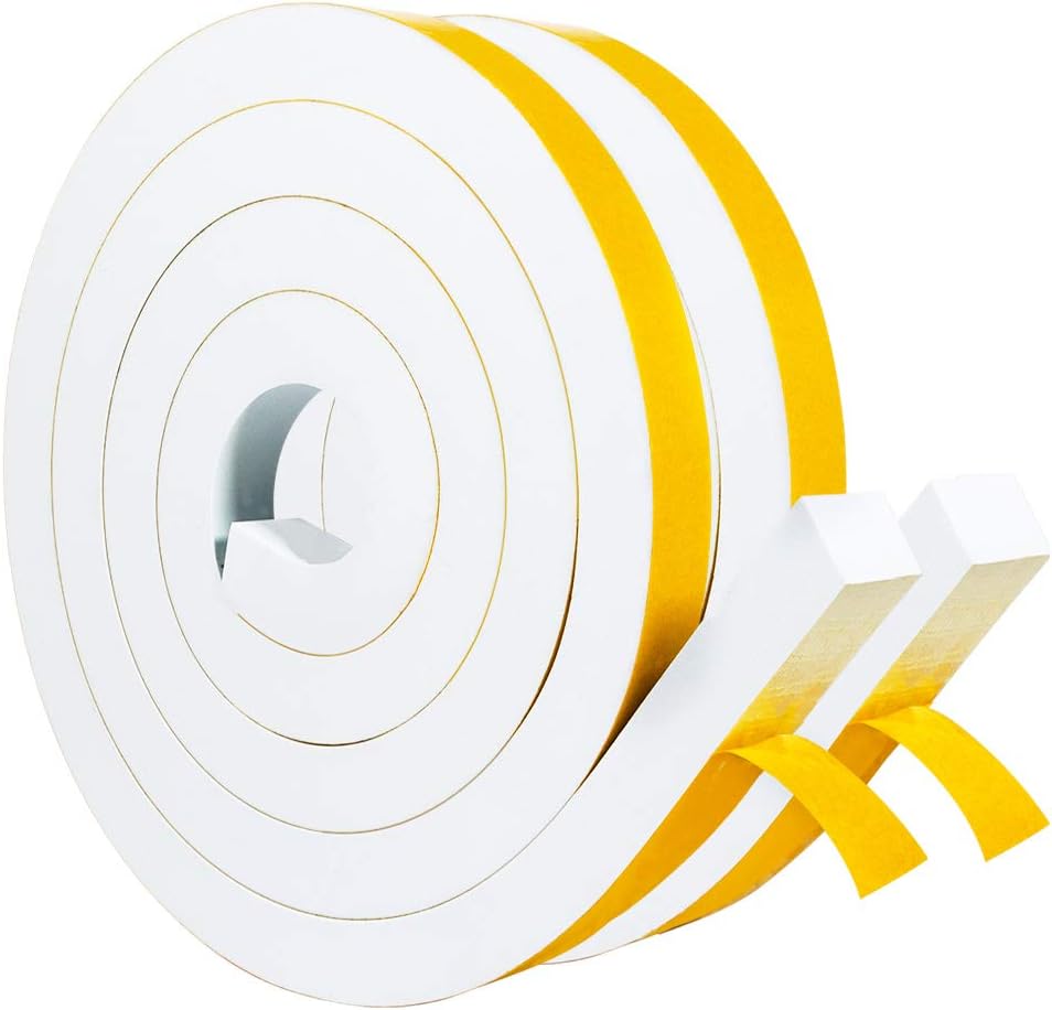 Yotache White Foam Tape: Insulate & Protect | 2 Rolls 1 x 3/4 | Seal Windows & AC | 13ft Total