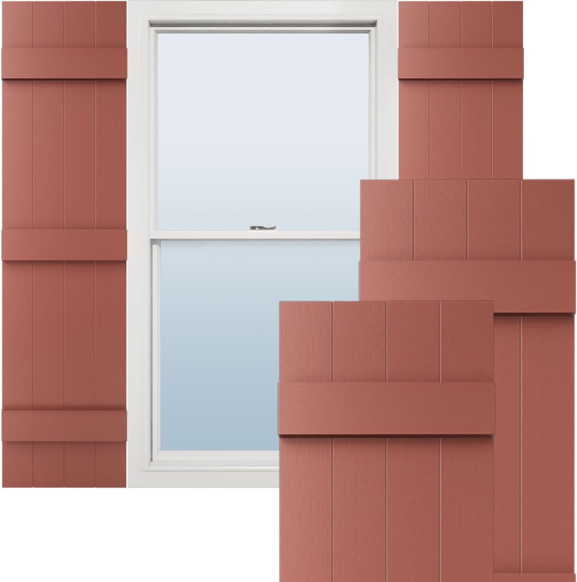 Ekena Millwork Vinyl Board-n-Batten Shutters in Burgundy Red