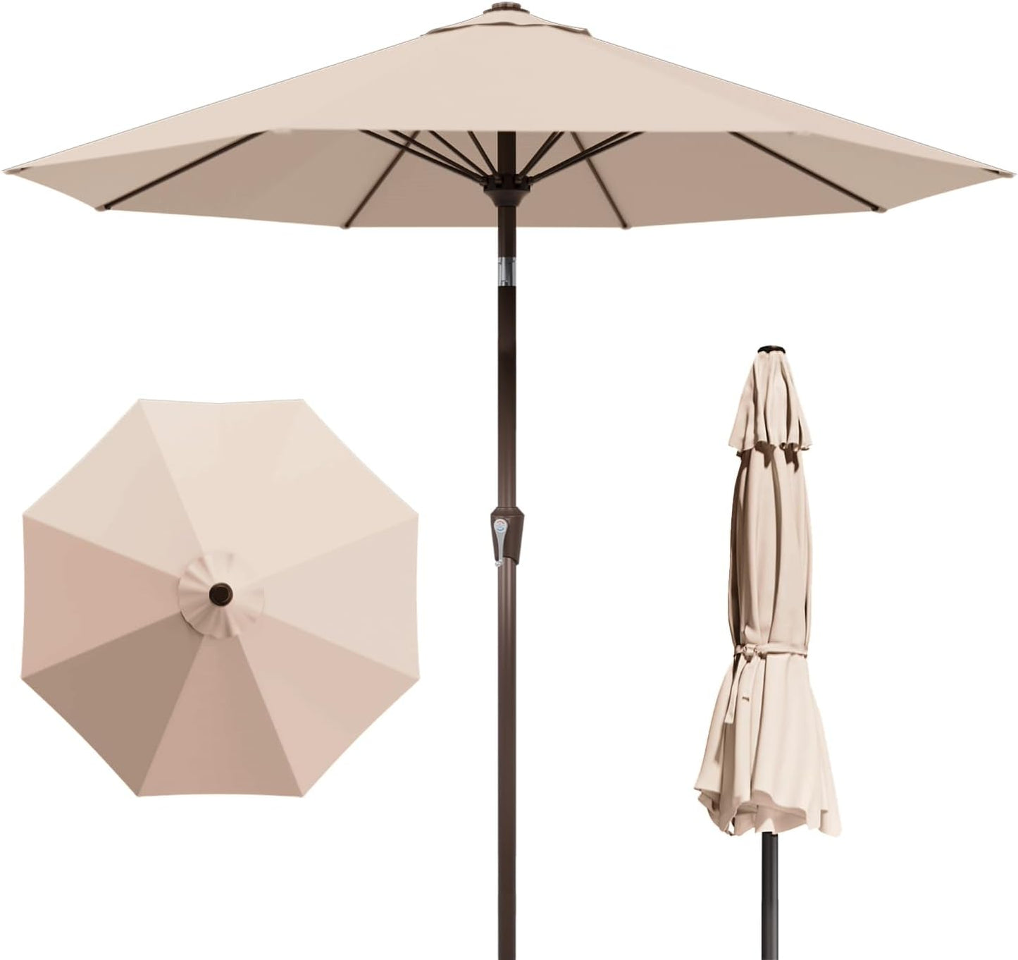 9FT Patio Umbrella with Fiberglass Ribs for Outdoor Use