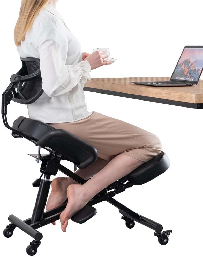 Comfortable Ergonomic Kneeling Chair with Back Support & Wheels