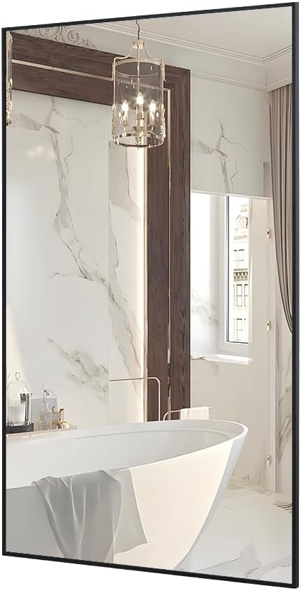 Rectangle Bathroom Mirror with Frosted Metal Frame for Decor