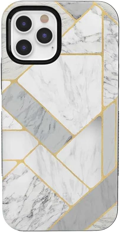 Bold Protective iPhone 12/12 Pro Case with Geo White and Gold Marble
